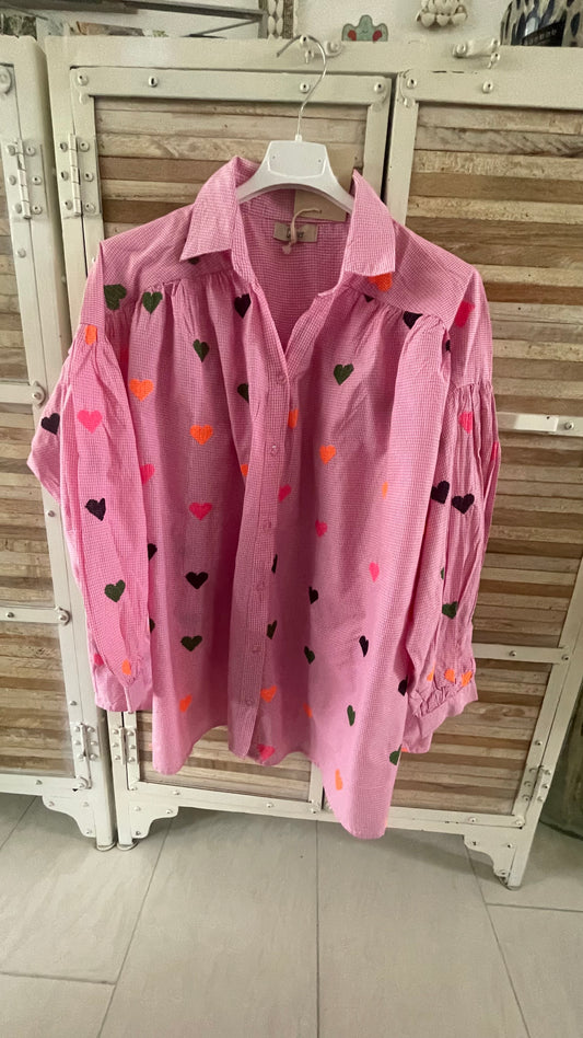 Blouse vichy rose coeur