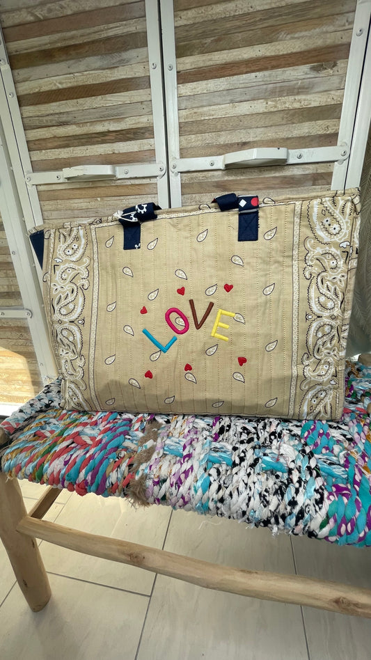 Sac cabas Bandana beige /bleu marine