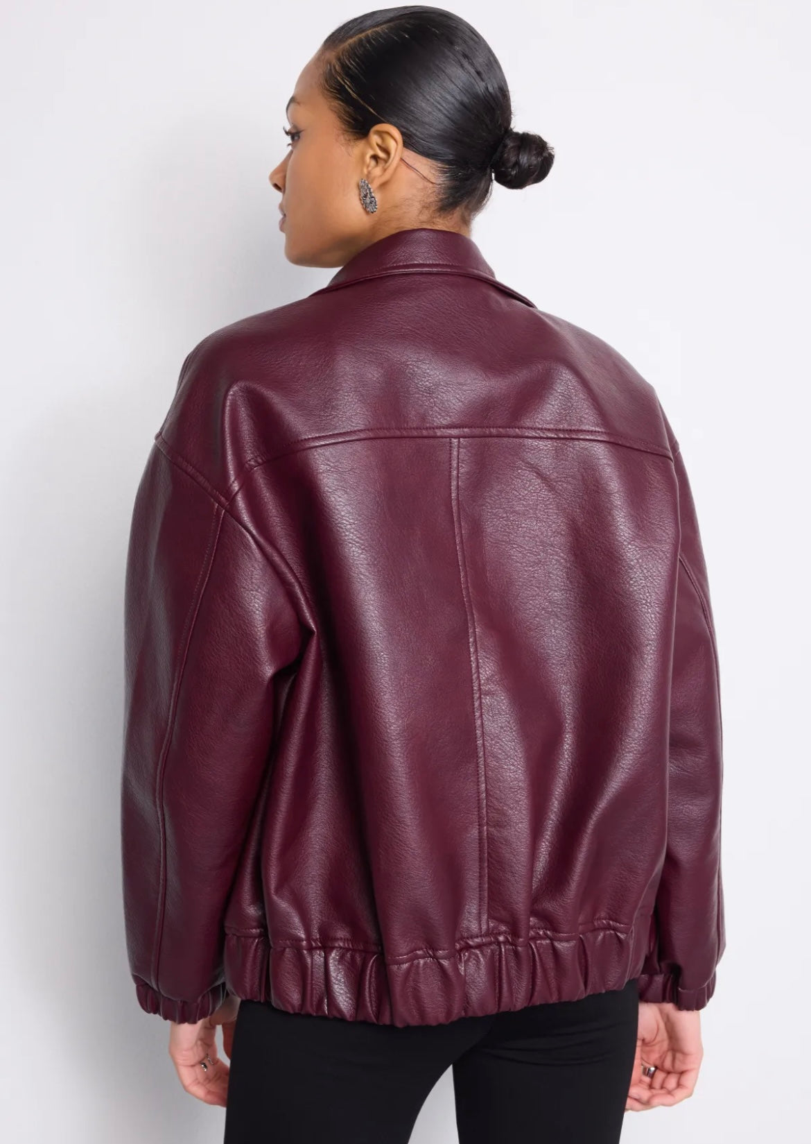 Blouson bombers simili cuir bordeaux