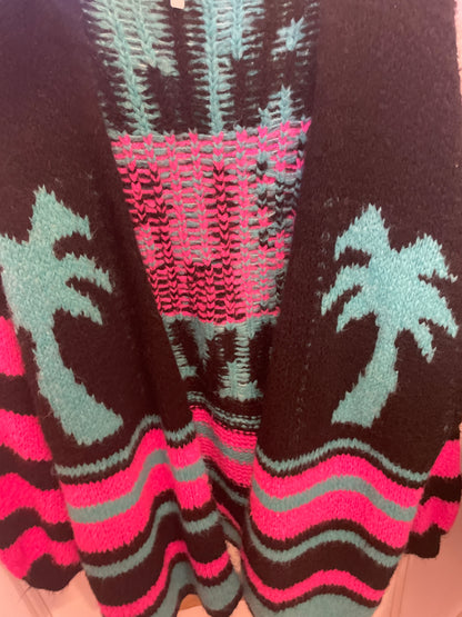 Gilet long noir, rose et turquoise