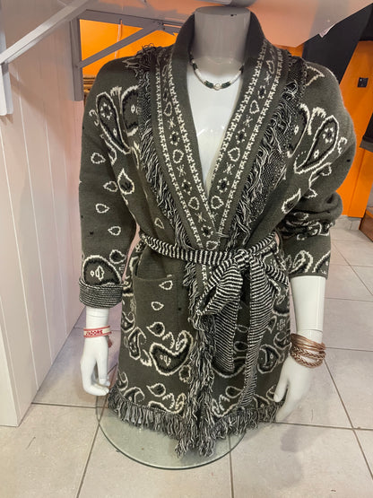 Gilet long façon kimono Bandana kaki