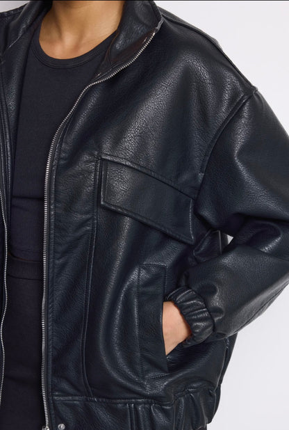 Blouson bombers simili cuir noir