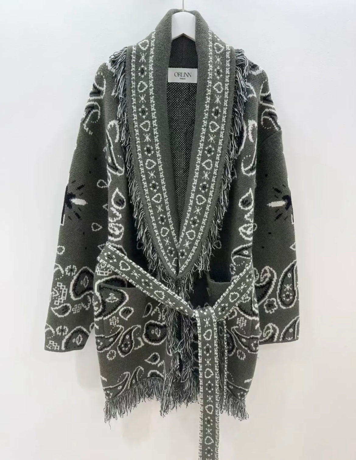 Gilet long façon kimono Bandana kaki