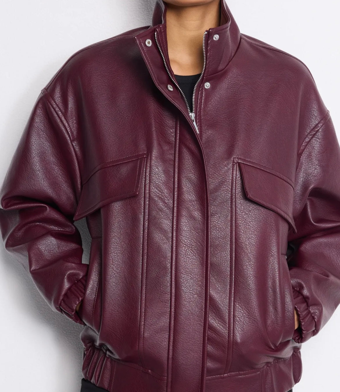 Blouson bombers simili cuir bordeaux