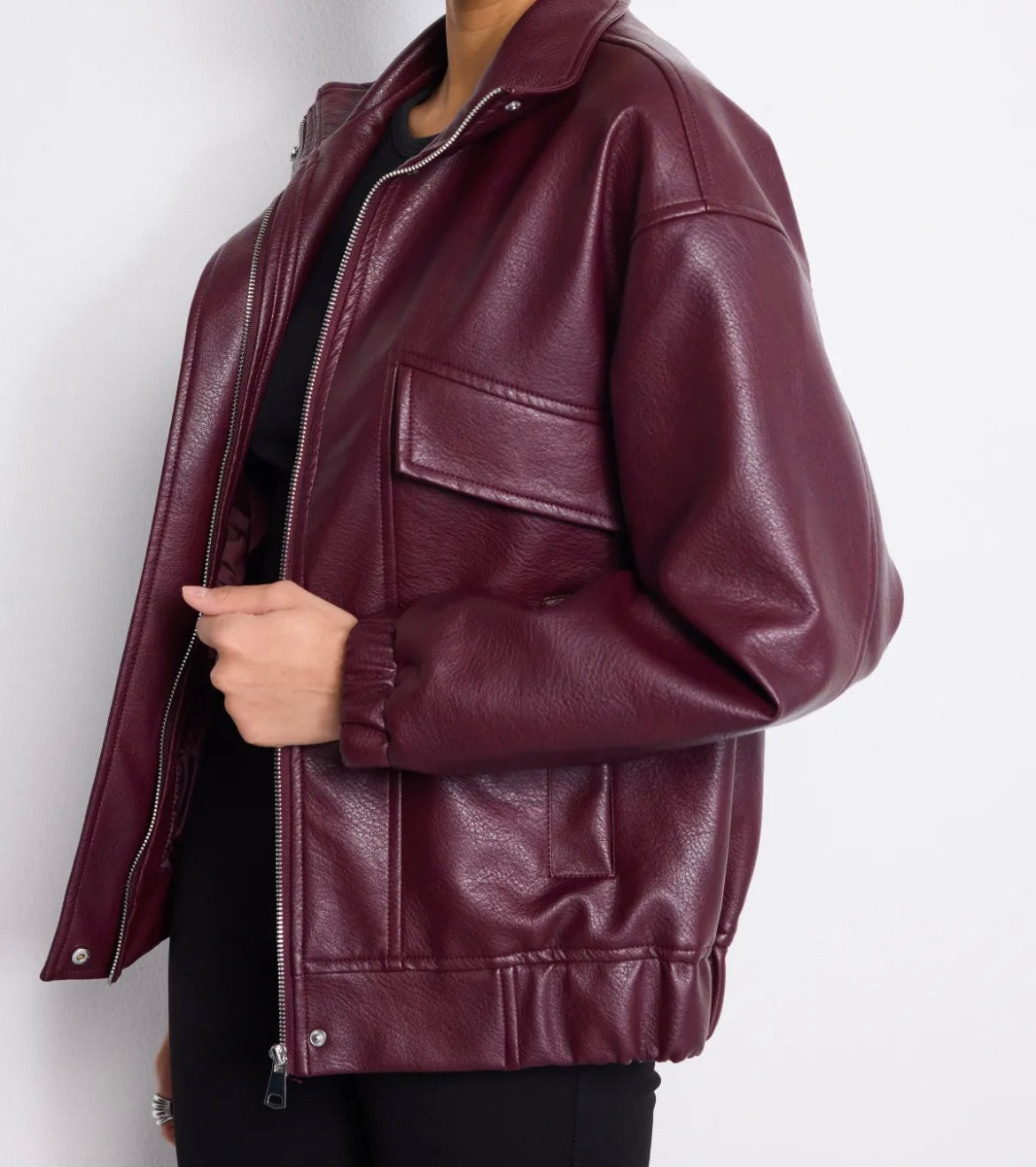 Blouson bombers simili cuir bordeaux