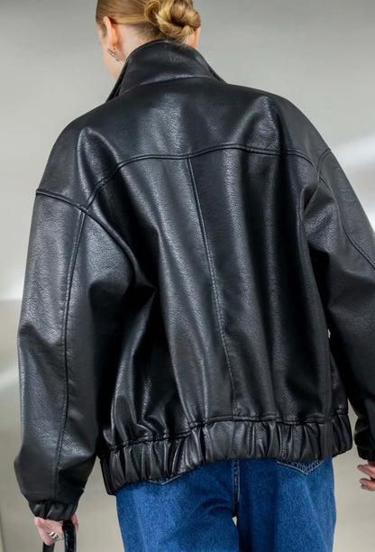Blouson bombers simili cuir noir