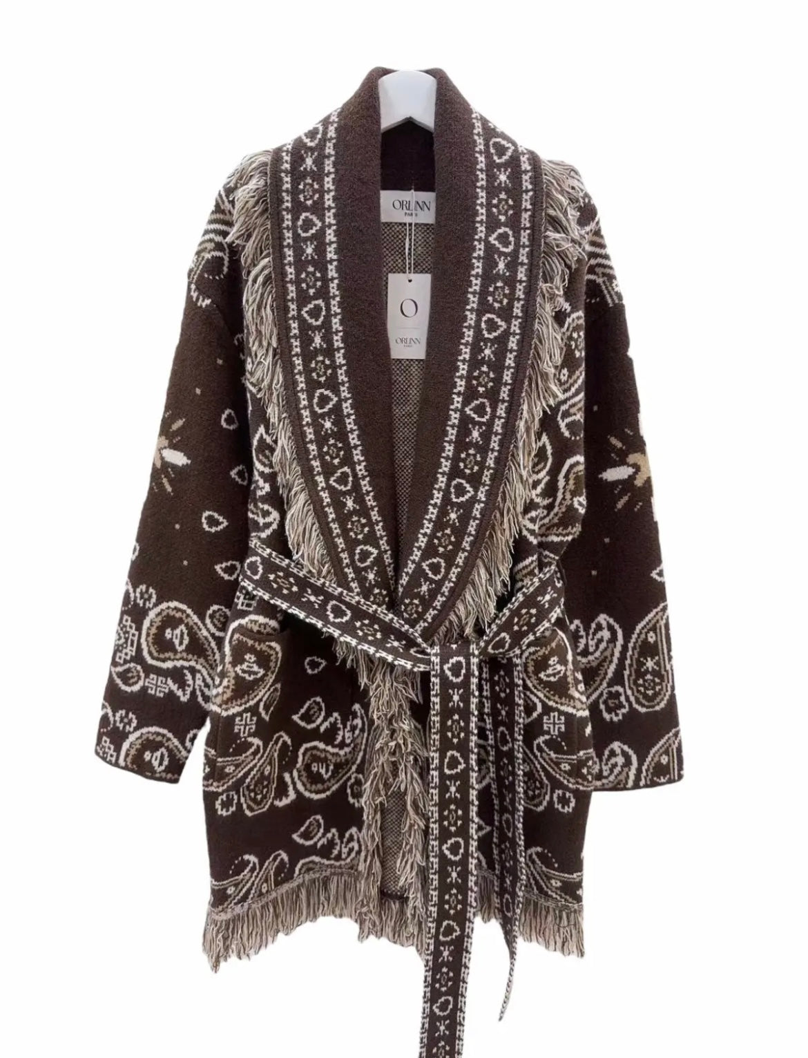 Gilet long façon kimono Bandana marron chocolat