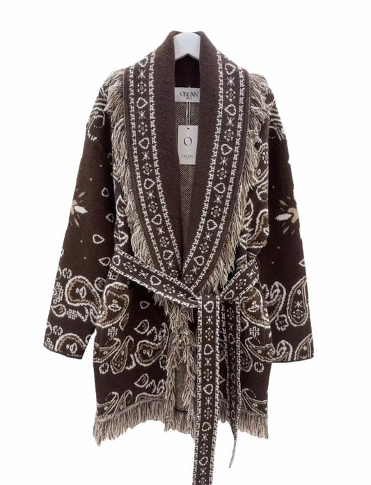 Gilet long façon kimono Bandana marron chocolat